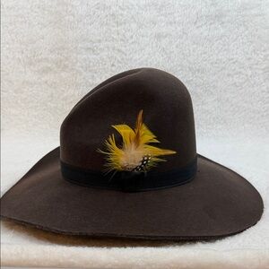 Hat Robavacas  Wide Brim Felt Fedora with Yellow Feather Accent (H043)